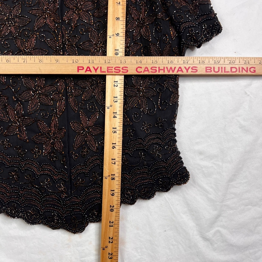 Papell Boutique NEW Womens Sz S brown Silk Beaded Evening Blouse Dressy A040423 - Picture 7 of 7